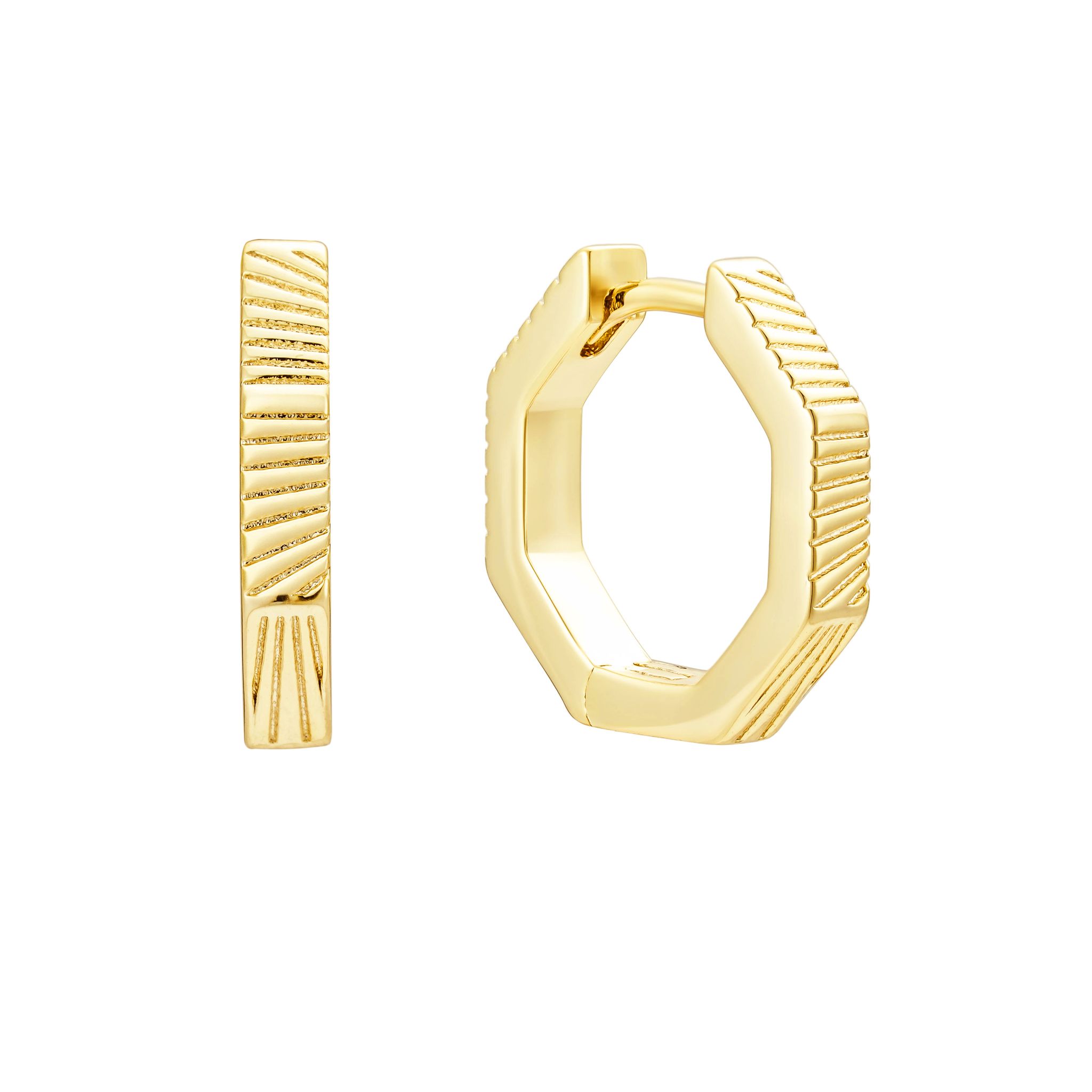 Geometric Detail Huggie Hoops, Gold