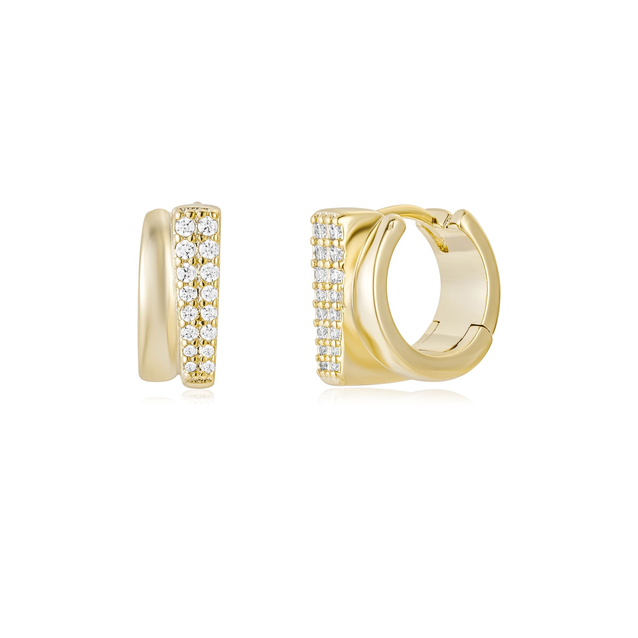 Sparkly Gold Double Huggie Hoops, Gold
