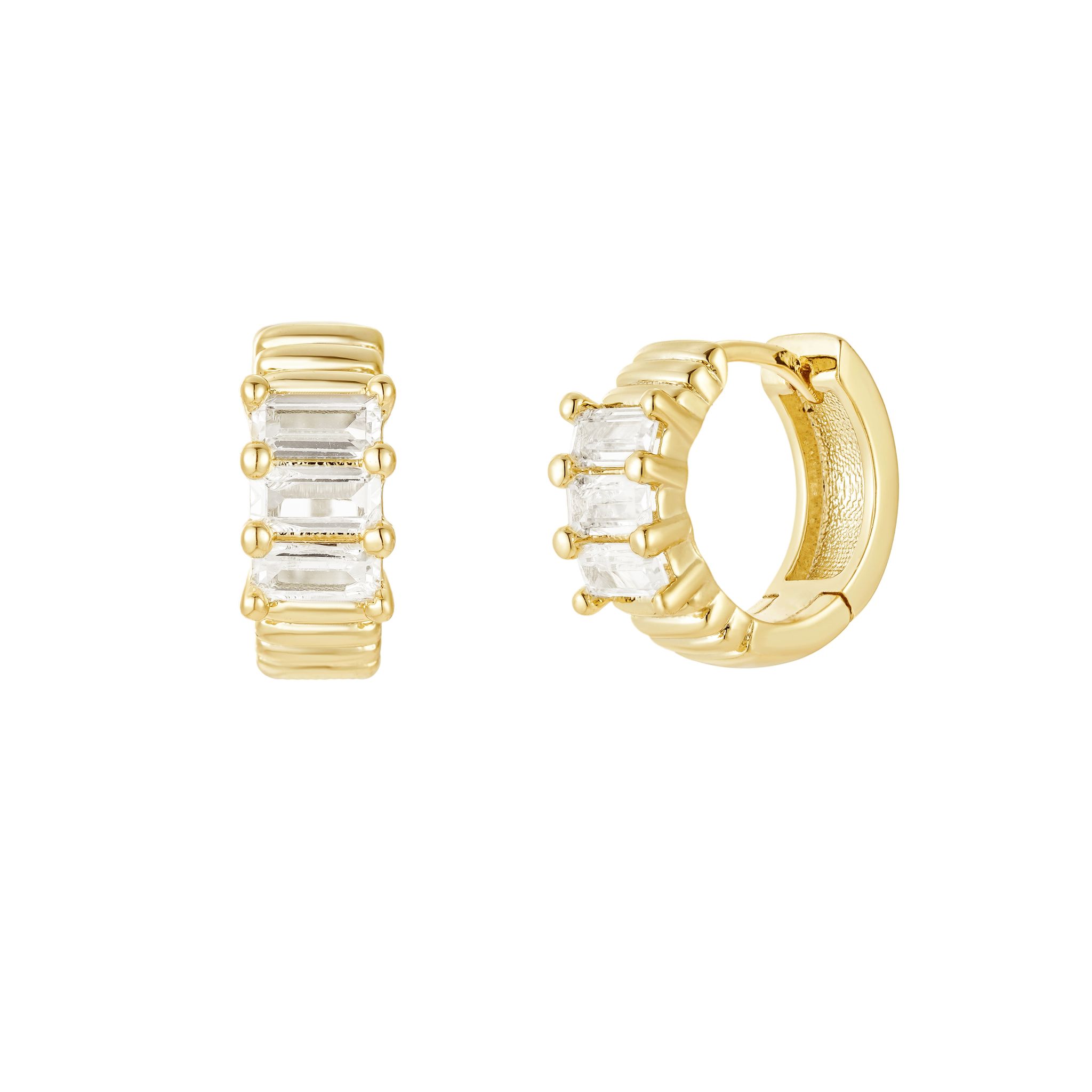 Sparkle Trio Huggie Hoops, Gold