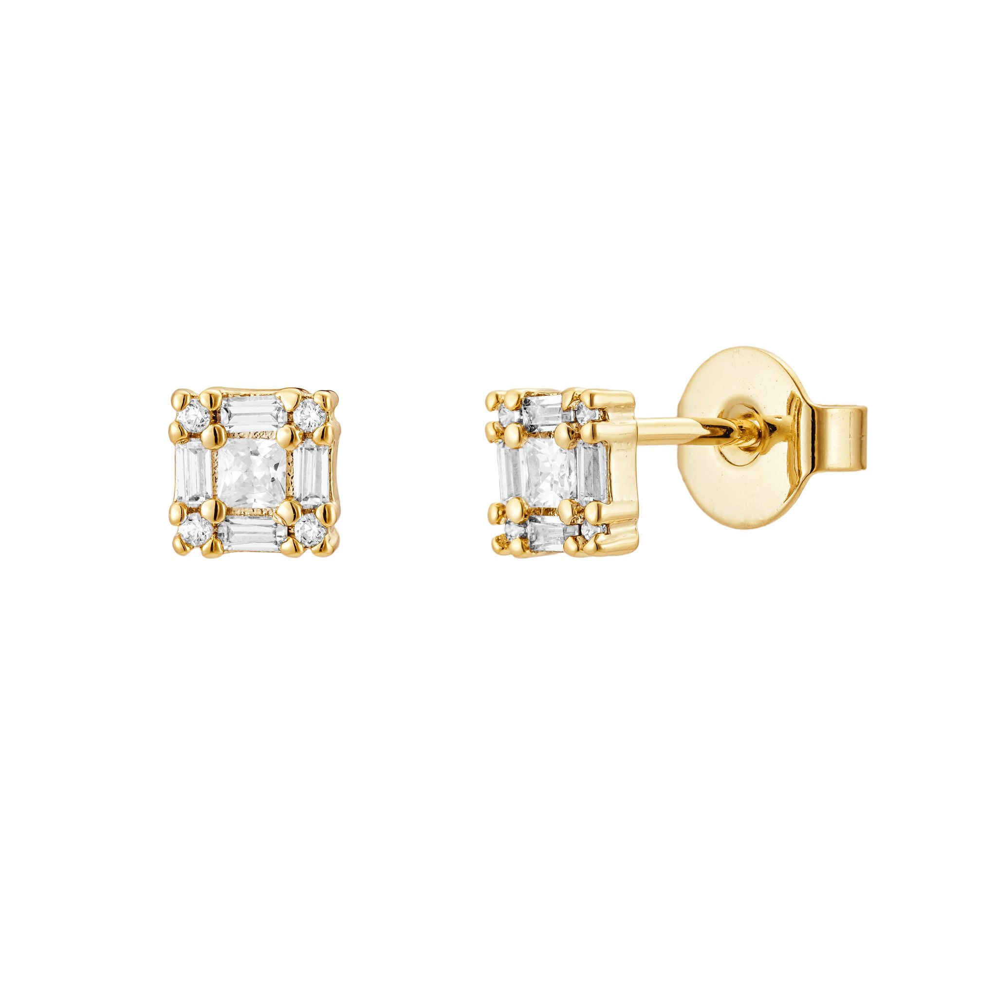 Squared Stud Earrings, Gold