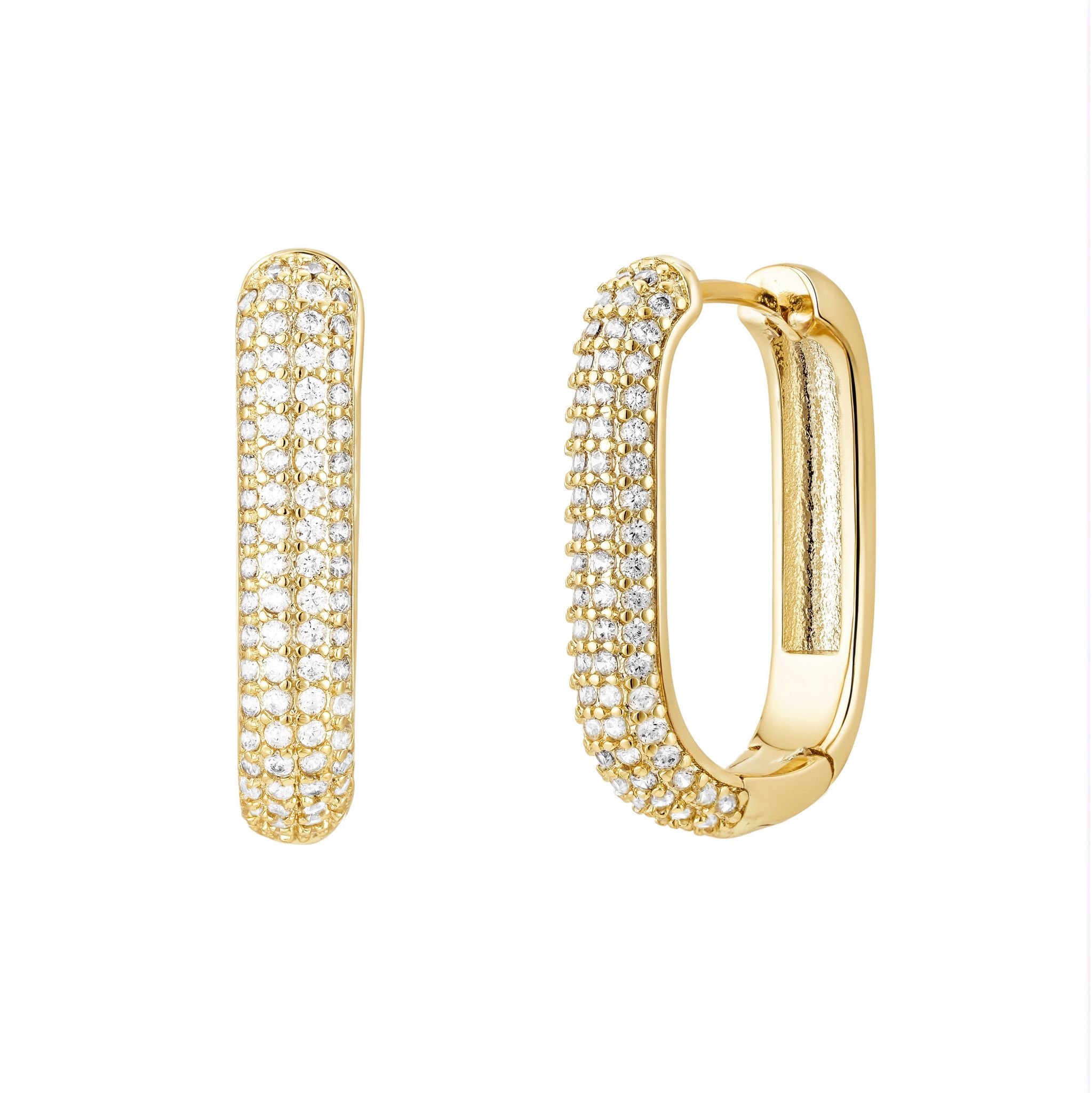 Oblong Sparkle Huggie Hoops, Gold
