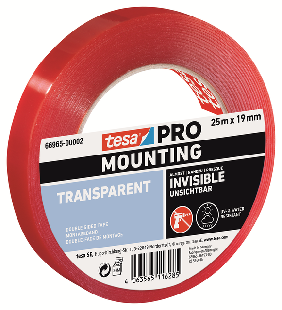 TESA PRO MONTERINGSTAPE TRANSPARENT 66965 19mm
