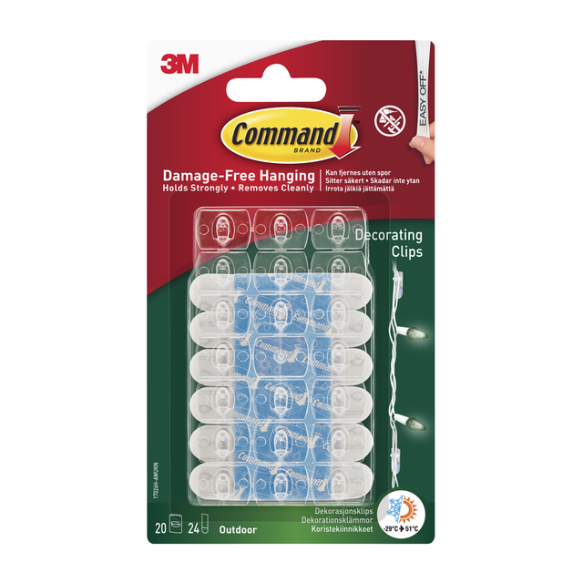 DEKORATIONSKLÄMMOR FÖR UTOMHUSBRUK 20 klämmor + 24 strips