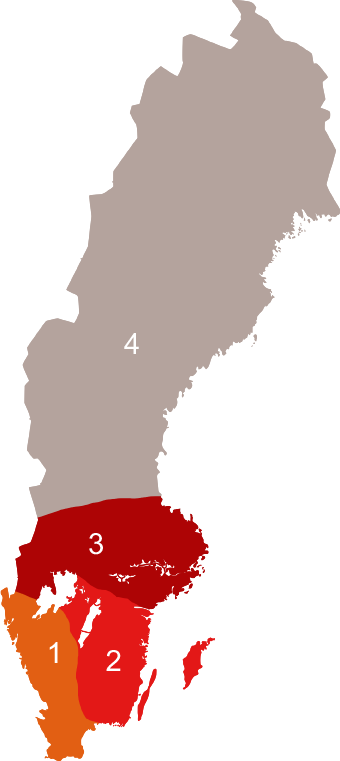 Illustrativ karta över försäljningsområden i Sverige, inte en karta över enskilda butiker