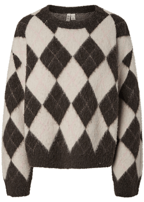 ALVA LS LOOSE O-NECK CHECK KNIT