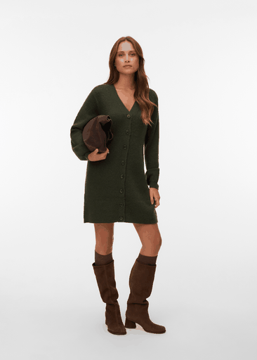 KARLA LS V-NECK BUTTON ABK DRESS