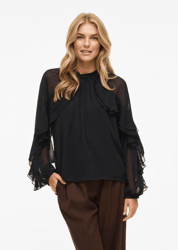 BINNA HIGH NECK L/S FRILL TOP