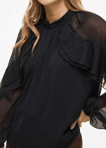 BINNA HIGH NECK L/S FRILL TOP
