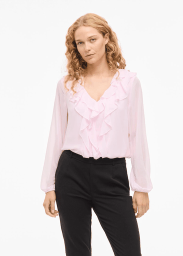 ANE L/S V-NECK FRILL TOP