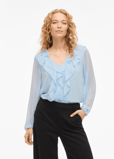 ANE L/S V-NECK FRILL TOP