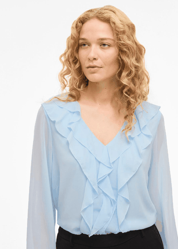 ANE L/S V-NECK FRILL TOP