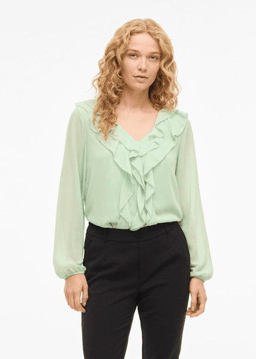 ANE L/S V-NECK FRILL TOP