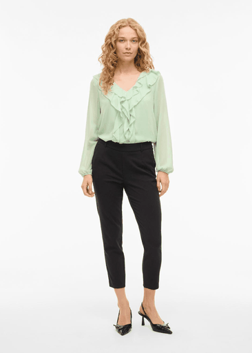 ANE L/S V-NECK FRILL TOP