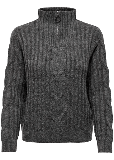 Andrea L/s Zip Cable Pullover Knit
