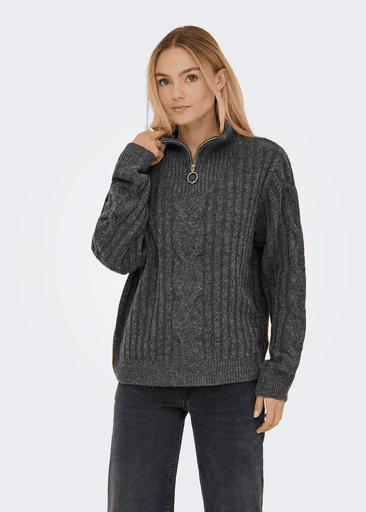 Andrea L/s Zip Cable Pullover Knit