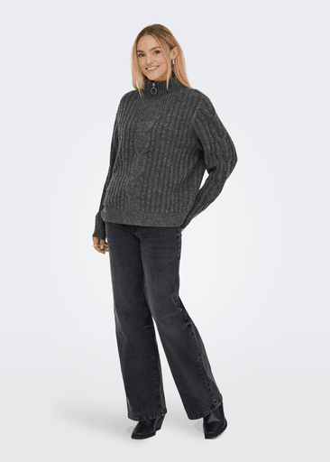 Andrea L/s Zip Cable Pullover Knit