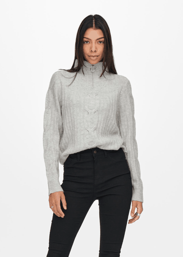 Andrea L/s Zip Cable Pullover Knit