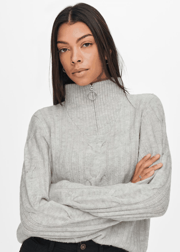 Andrea L/s Zip Cable Pullover Knit