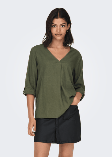 SAY 3/4 LINEN V-NECK TOP SAY 3/4 LINEN V-NECK TOP