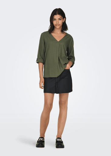 SAY 3/4 LINEN V-NECK TOP SAY 3/4 LINEN V-NECK TOP