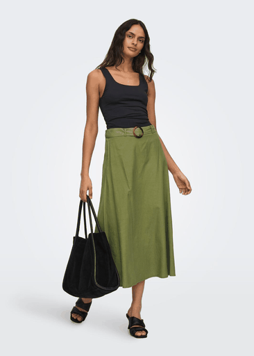 Milan Linen Hw Belted Skirt 