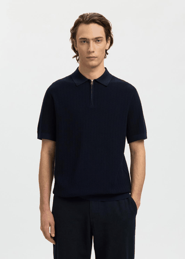 CRAN SS KNIT STRUCTURE HALF ZIP POLO