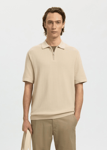 CRAN SS KNIT STRUCTURE HALF ZIP POLO