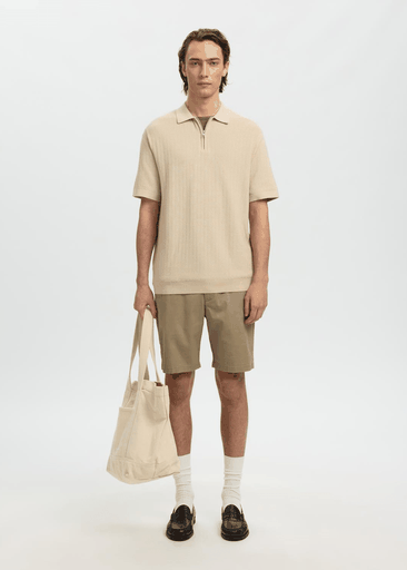 CRAN SS KNIT STRUCTURE HALF ZIP POLO