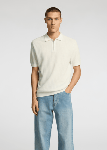 CRAN SS KNIT STRUCTURE HALF ZIP POLO