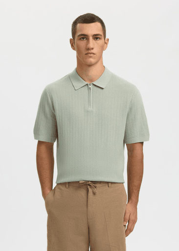 CRAN SS KNIT STRUCTURE HALF ZIP POLO