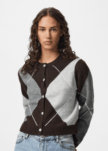 SALLY LS KNIT CHECK CARDIGAN