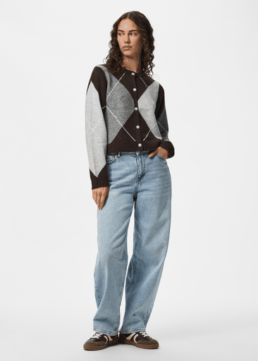 SALLY LS KNIT CHECK CARDIGAN