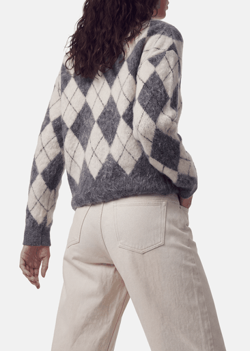 ALVA LS LOOSE O-NECK CHECK KNIT