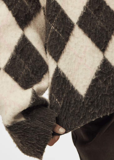 ALVA LS LOOSE O-NECK CHECK KNIT
