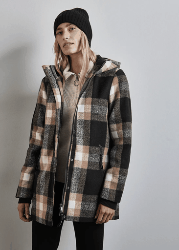 Check Coat With Hoody