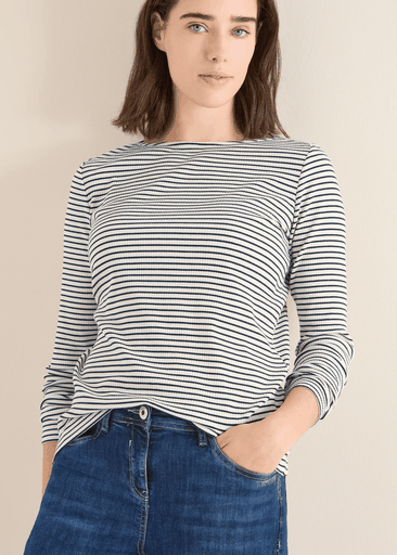 Stripe Rib Boatneck Shirt