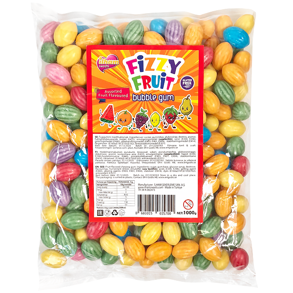 Fizzy Fruit Bubble Gum 1kg