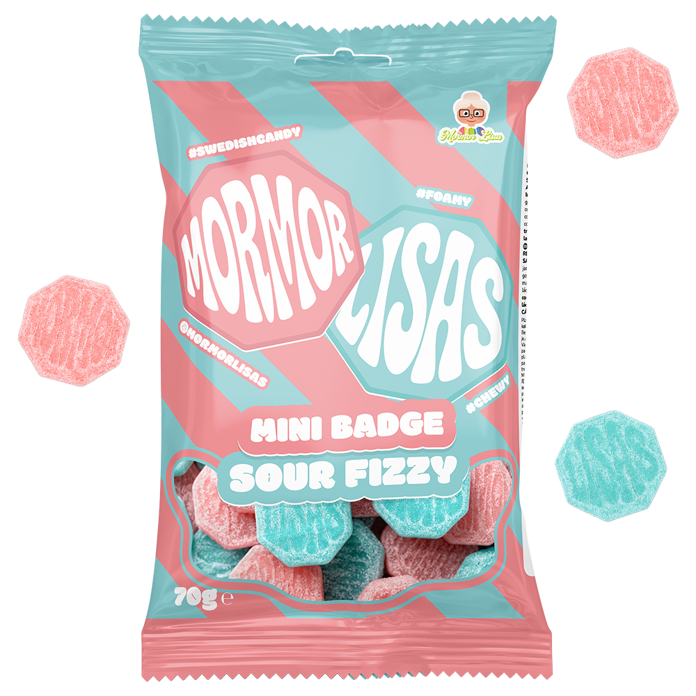 Mormor Lisas Mini Badge Sour Fizzy 70g