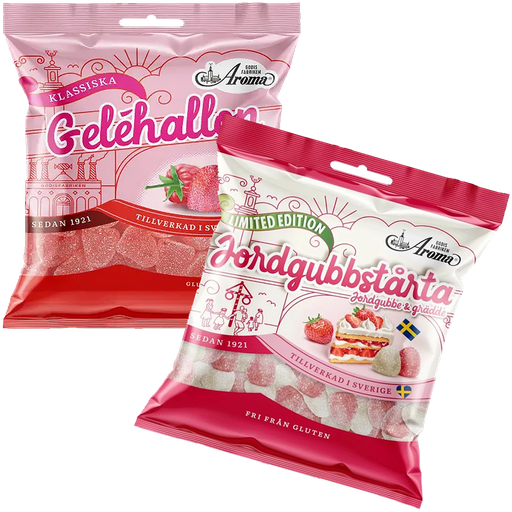 Aroma Jordgubbstårta125g+Geléhallon125g