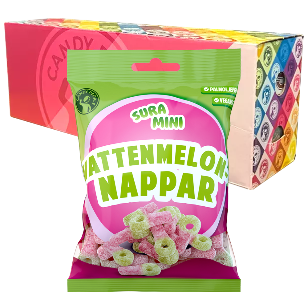 Sura Mini Vattenmelonnappar 70g x 18st | Default Start Page - Alla kategorier - Nyheter - Nyheter 2025 - Godis - Nyheter 2025 | Gottegrisen