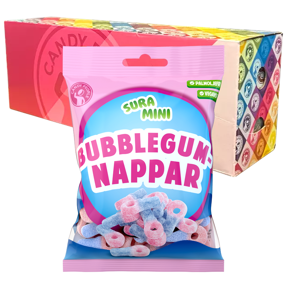 Sura Mini Bubblegumnappar 70g x 18st | Default Start Page - Alla kategorier - Nyheter - Nyheter 2025 - Godis - Nyheter 2025 | Gottegrisen