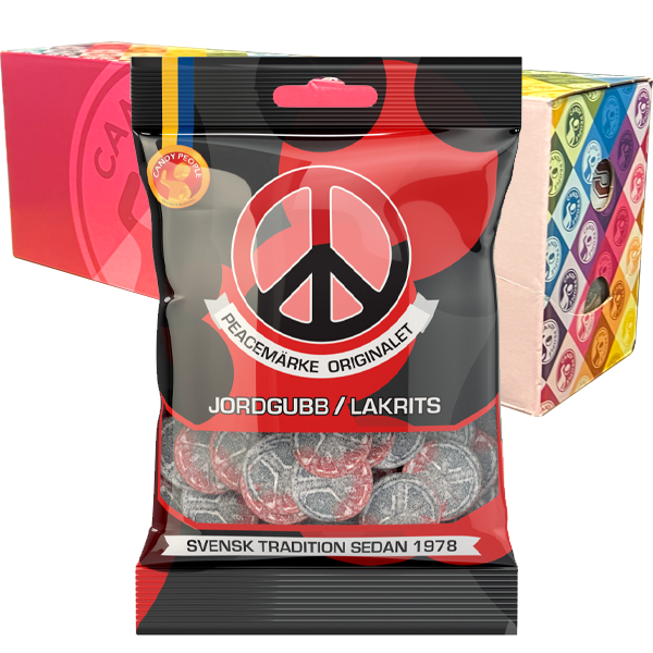 Peacemärke Jordgubb/Lakrits 80g x 18st | Default Start Page - Alla kategorier - Godis - Påsar & Stycksaker - Godispåsar | Gottegrisen