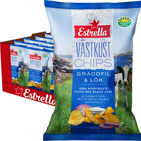 Estrella Västkust Gräddfil&Lök 180g-18st | Default Start Page - Alla kategorier - Chips & Snacks - Chips - Potatischips | Gottegrisen