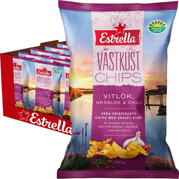 Estrella Västkust Vitlök 180g x 10st | Default Start Page - Alla kategorier - Chips & Snacks - Chips - Potatischips | Gottegrisen