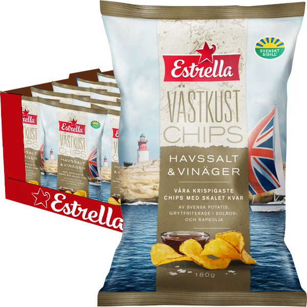 Estrella Västkust Vinäger 180g x 10st | Default Start Page - Alla kategorier - Chips & Snacks - Chips - Potatischips | Gottegrisen