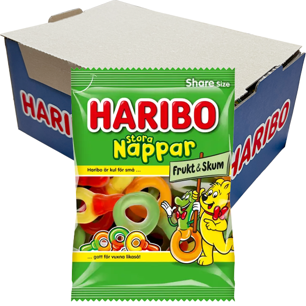 Haribo Nappar Frukt & Skum 170g x 12st | Default Start Page - Alla kategorier - Godis - Påsar & Stycksaker - Godispåsar | Gottegrisen