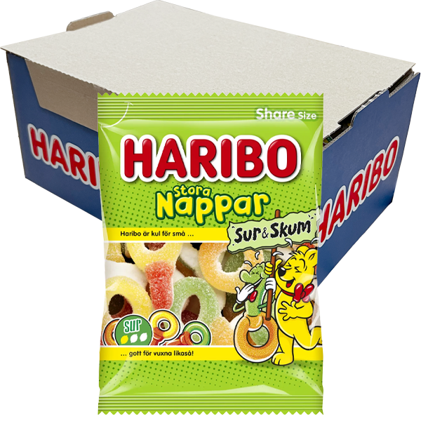 Haribo Sura Skum Fruktnappar 150g x 12st | Default Start Page - Alla kategorier - Godis - Påsar & Stycksaker - Godispåsar | Gottegrisen