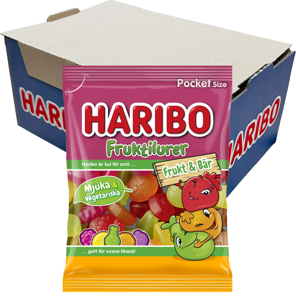 Haribo Fruktilurer Frukt&Bär 80g x 24st | Default Start Page - Alla kategorier - Godis - Påsar & Stycksaker - Godispåsar | Gottegrisen
