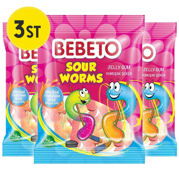 3st - BEBETO Sour Worms 80g | Default Start Page - Alla kategorier - Godis - Säsongsvaror - Halloween | Gottegrisen