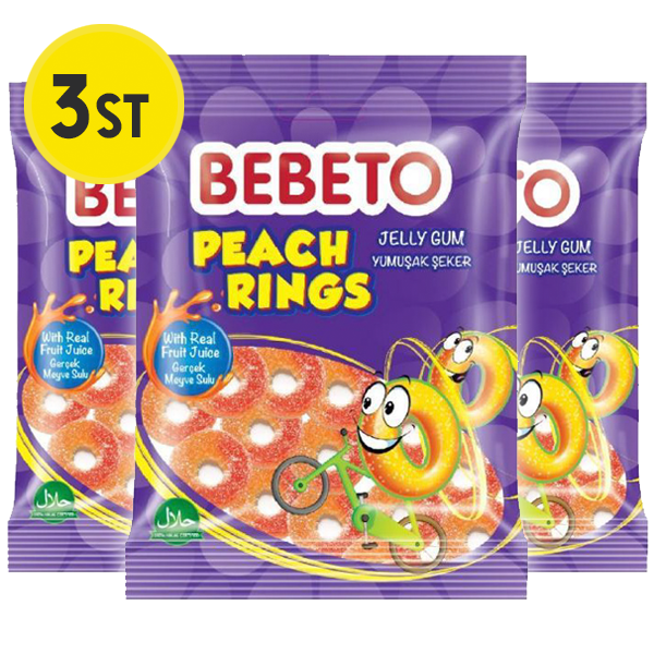 3st - BEBETO Peach Rings 80g | Default Start Page - Alla kategorier - Godis - Påsar & Stycksaker | Gottegrisen